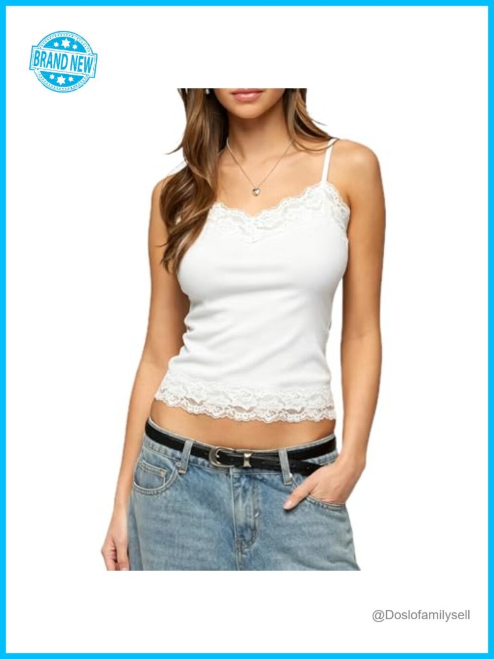 Lace Trim V Neck Floral Crop Cami Tank Top for Women